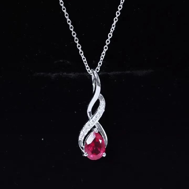 3/4 CT Created Ruby Teardrop Infinity Pendant with Moissanite