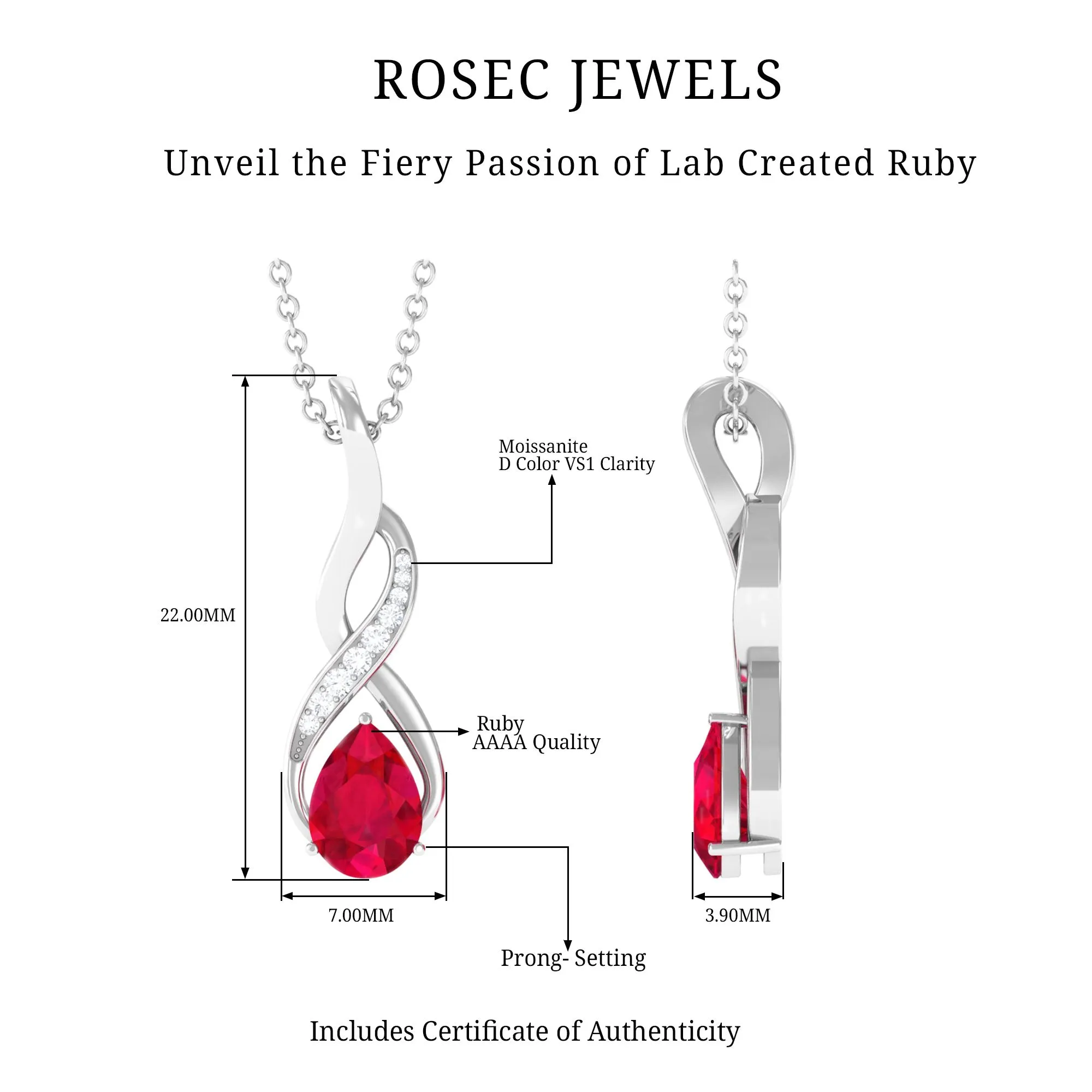3/4 CT Created Ruby Teardrop Infinity Pendant with Moissanite