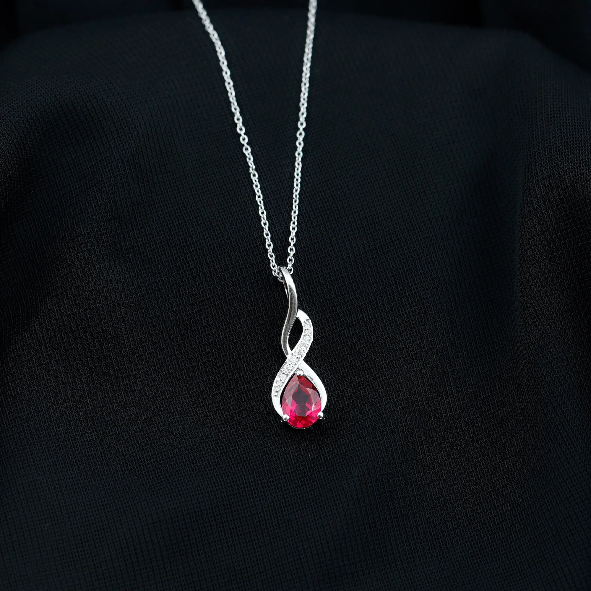 3/4 CT Created Ruby Teardrop Infinity Pendant with Moissanite