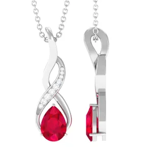 3/4 CT Created Ruby Teardrop Infinity Pendant with Moissanite