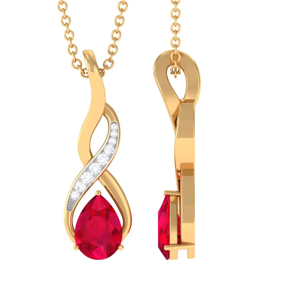 3/4 CT Created Ruby Teardrop Infinity Pendant with Moissanite