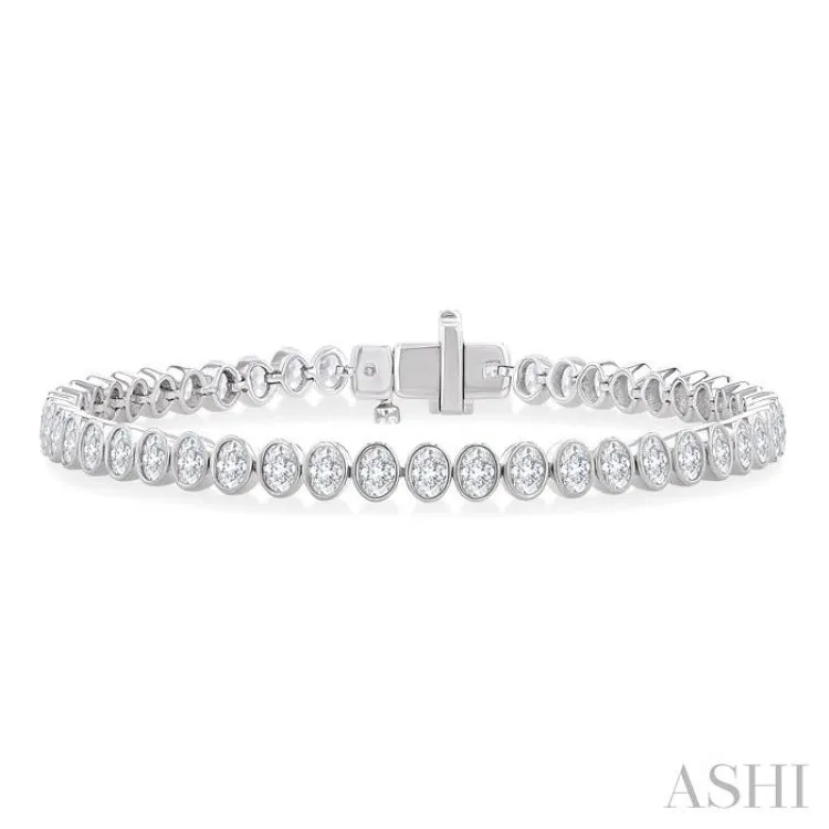 4 1/2 Ctw North-South Bezel Set Oval Cut Diamond Tennis Bracelet in 14K White Gold