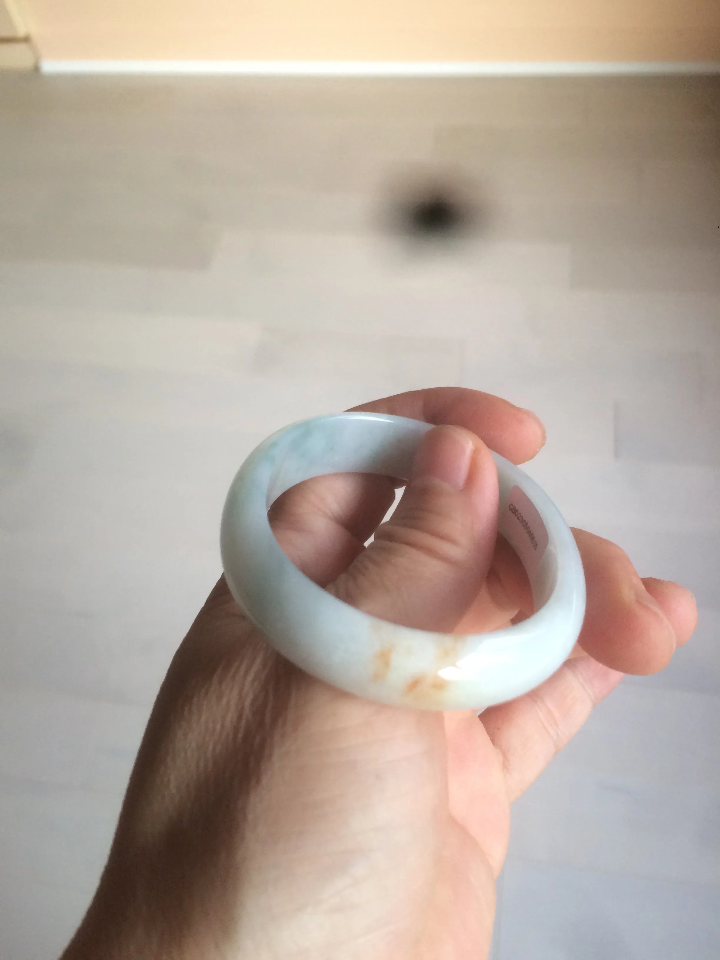 47mm Certified Type A 100% Natural light green/yellow Jadeite Jade oval bangle AJ69-0615
