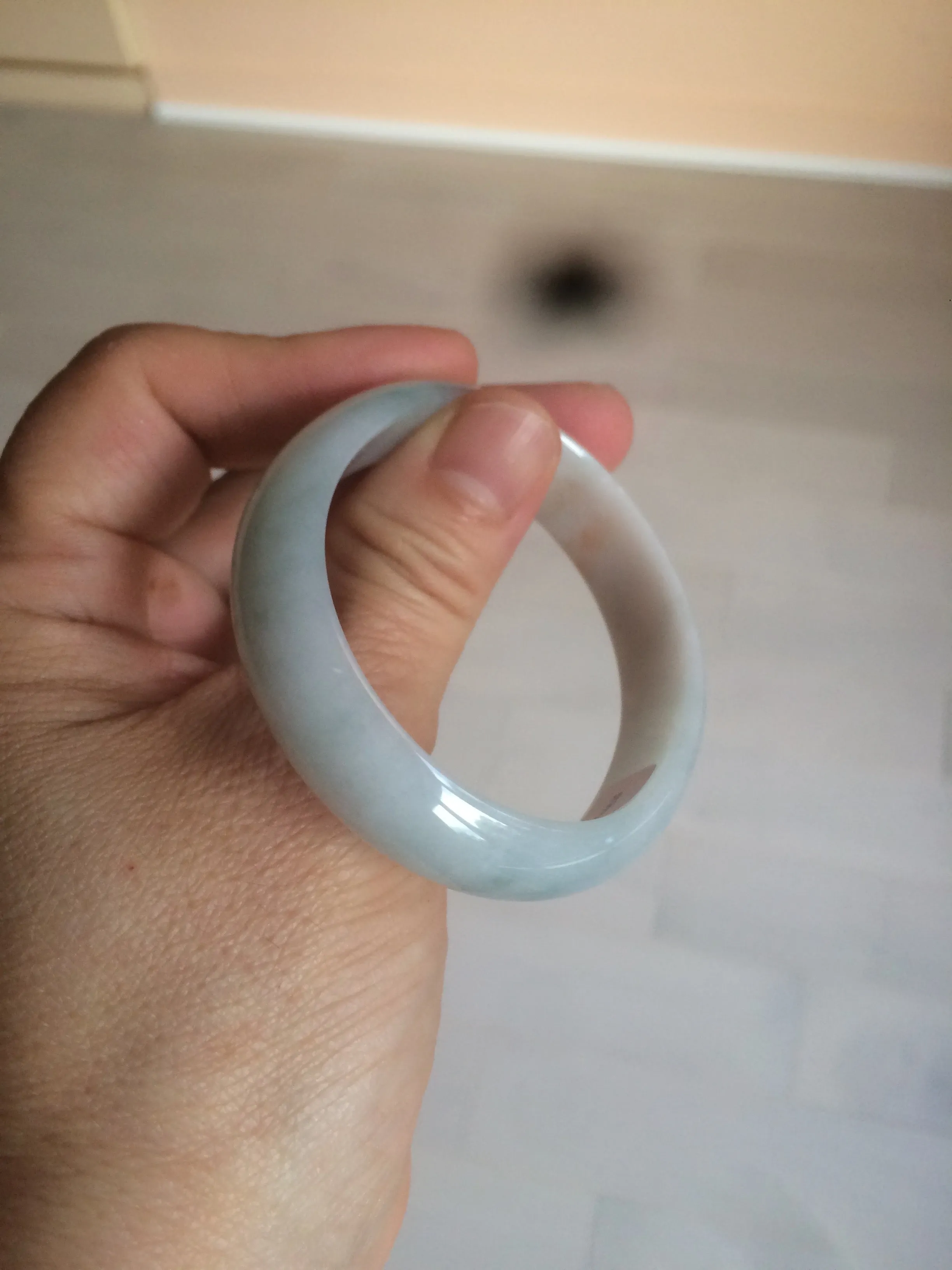 47mm Certified Type A 100% Natural light green/yellow Jadeite Jade oval bangle AJ69-0615