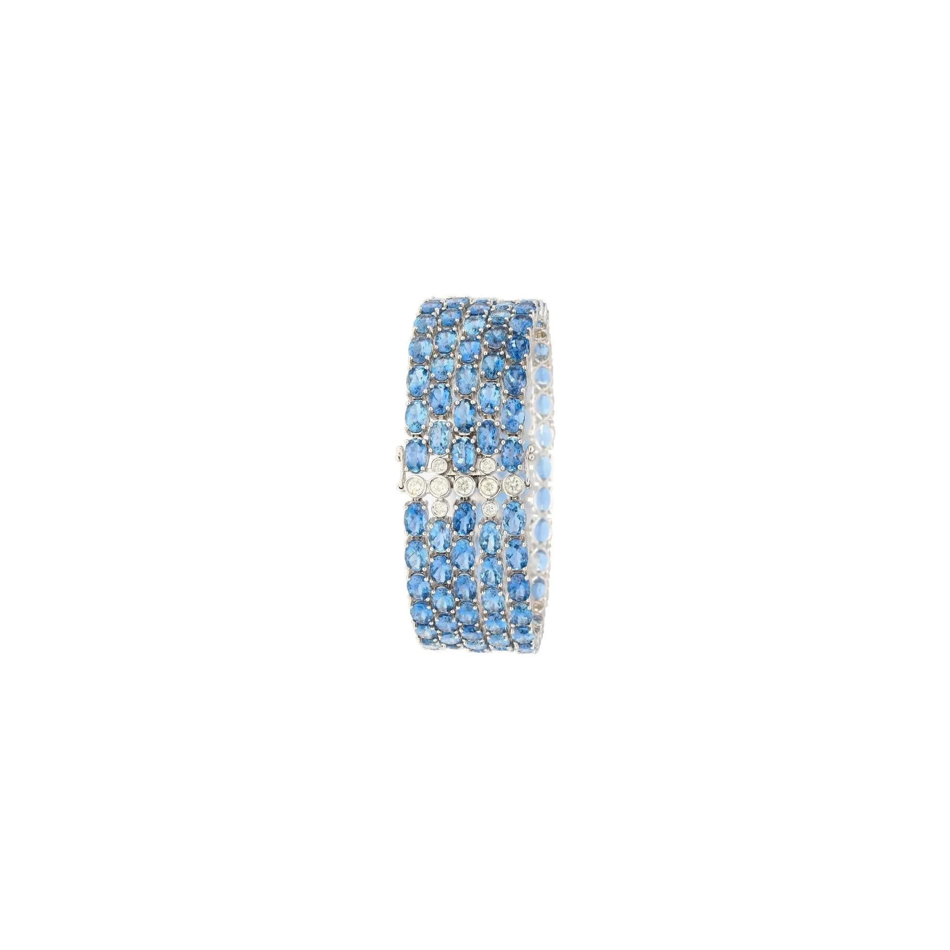 53 Carat Oval Cut Aquamarine and Diamond Multi Row Tennis Bracelet in 18K White Gold