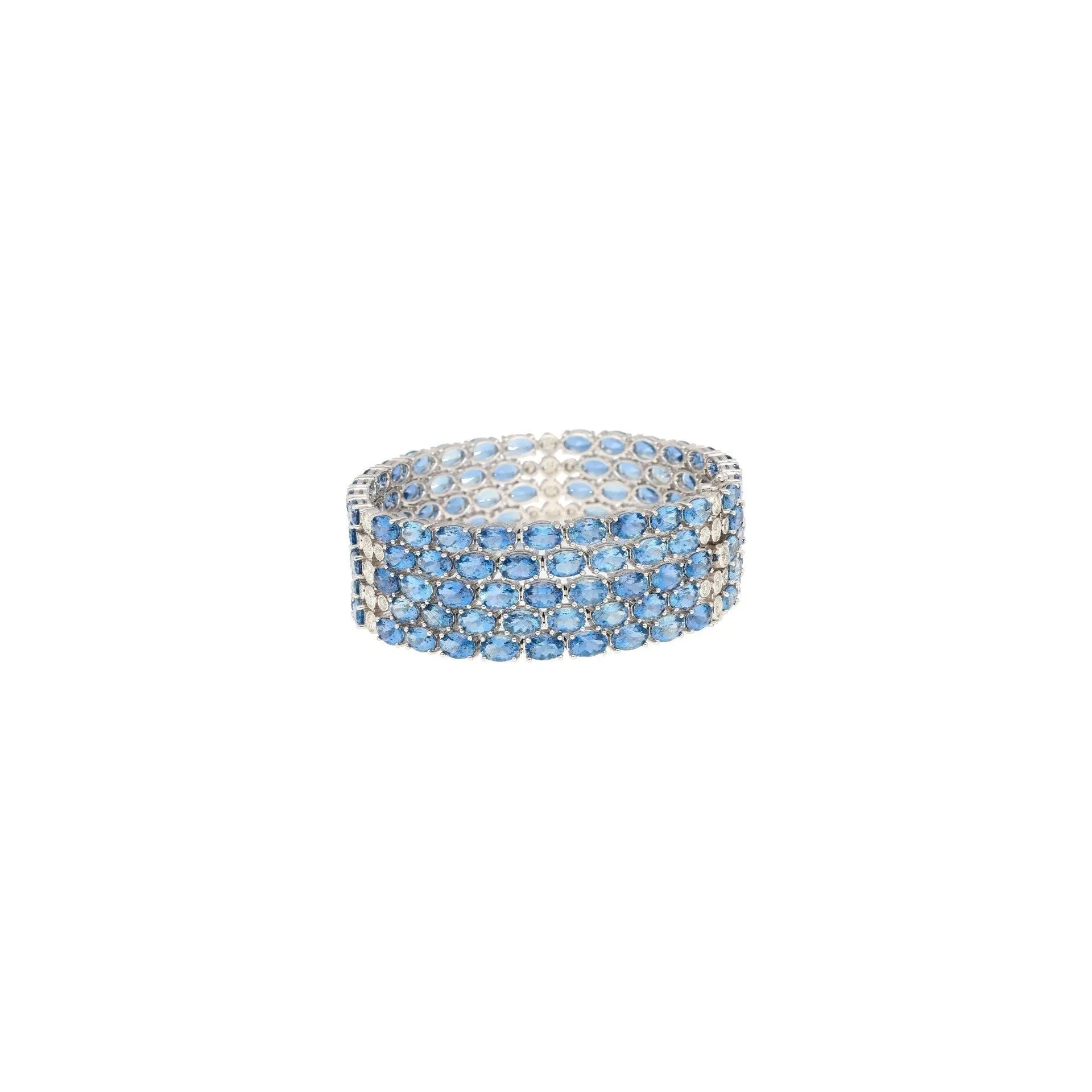 53 Carat Oval Cut Aquamarine and Diamond Multi Row Tennis Bracelet in 18K White Gold