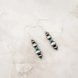 5mm Navajo Pearls & Blue Turquoise Drop Dangle Earrings Sterling Silver NPE019