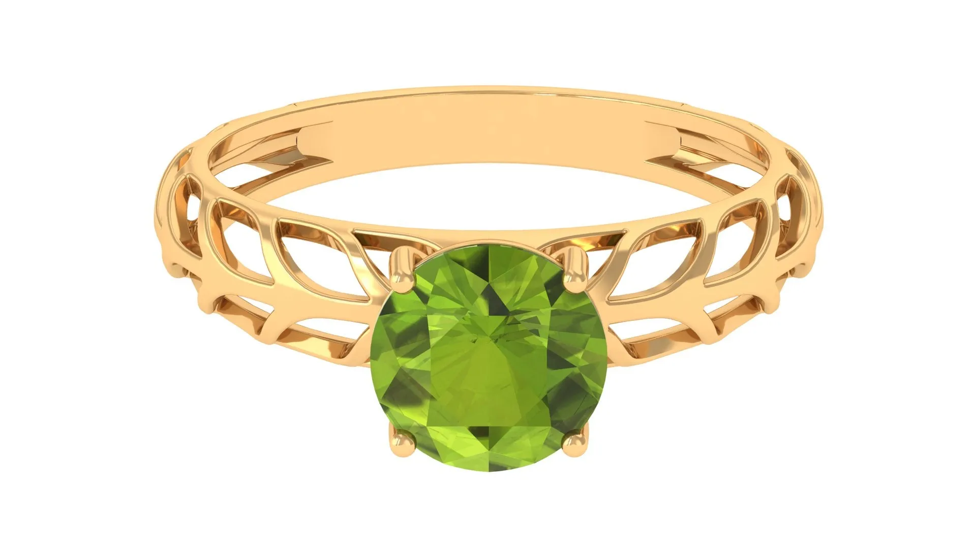8 MM Round Peridot Solitaire Gold Cut Work Ring in Prong Setting