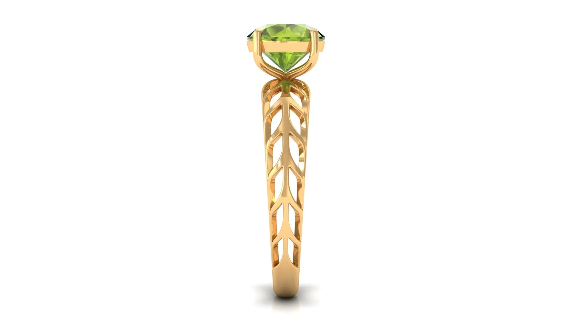 8 MM Round Peridot Solitaire Gold Cut Work Ring in Prong Setting