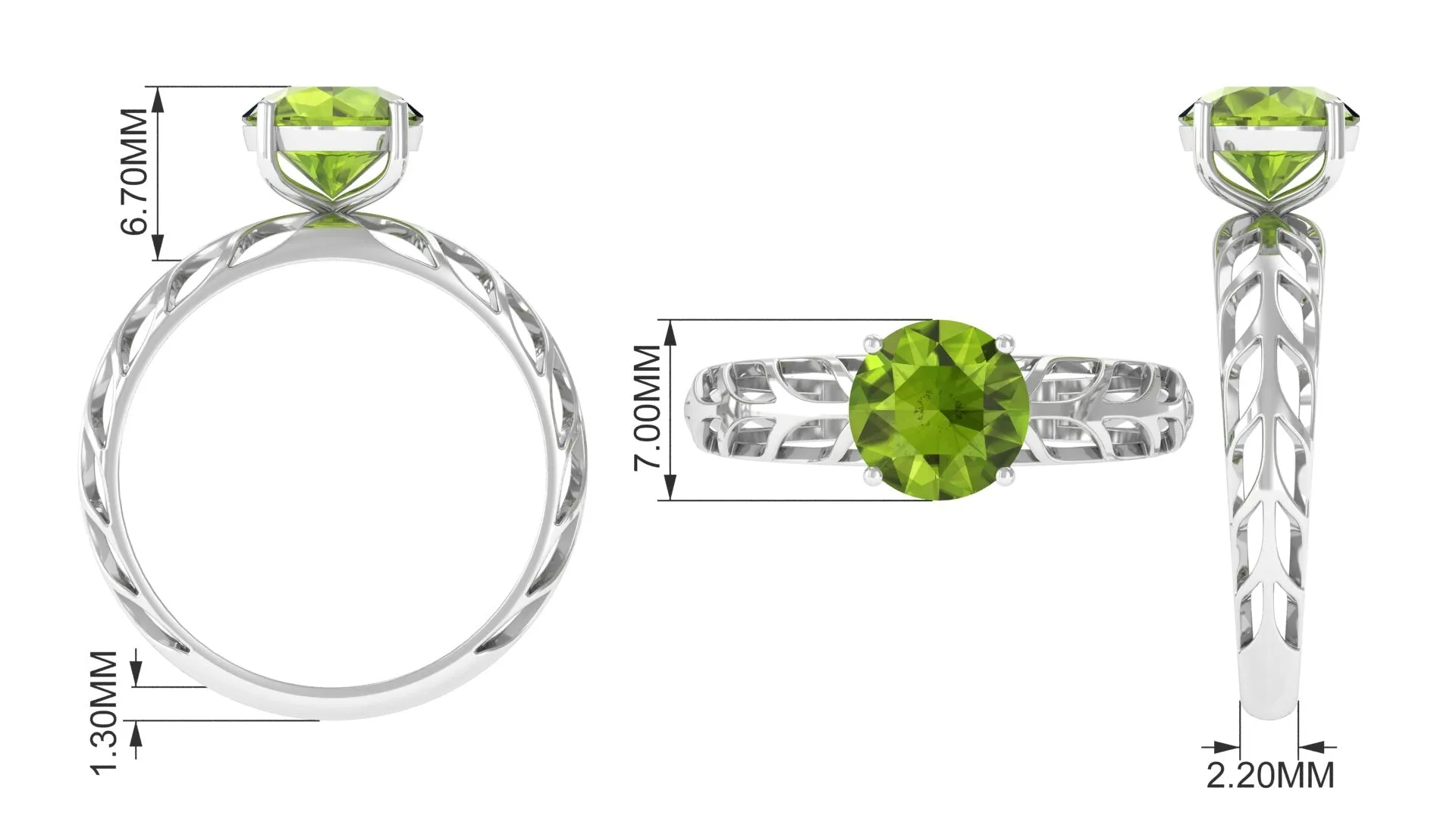 8 MM Round Peridot Solitaire Gold Cut Work Ring in Prong Setting