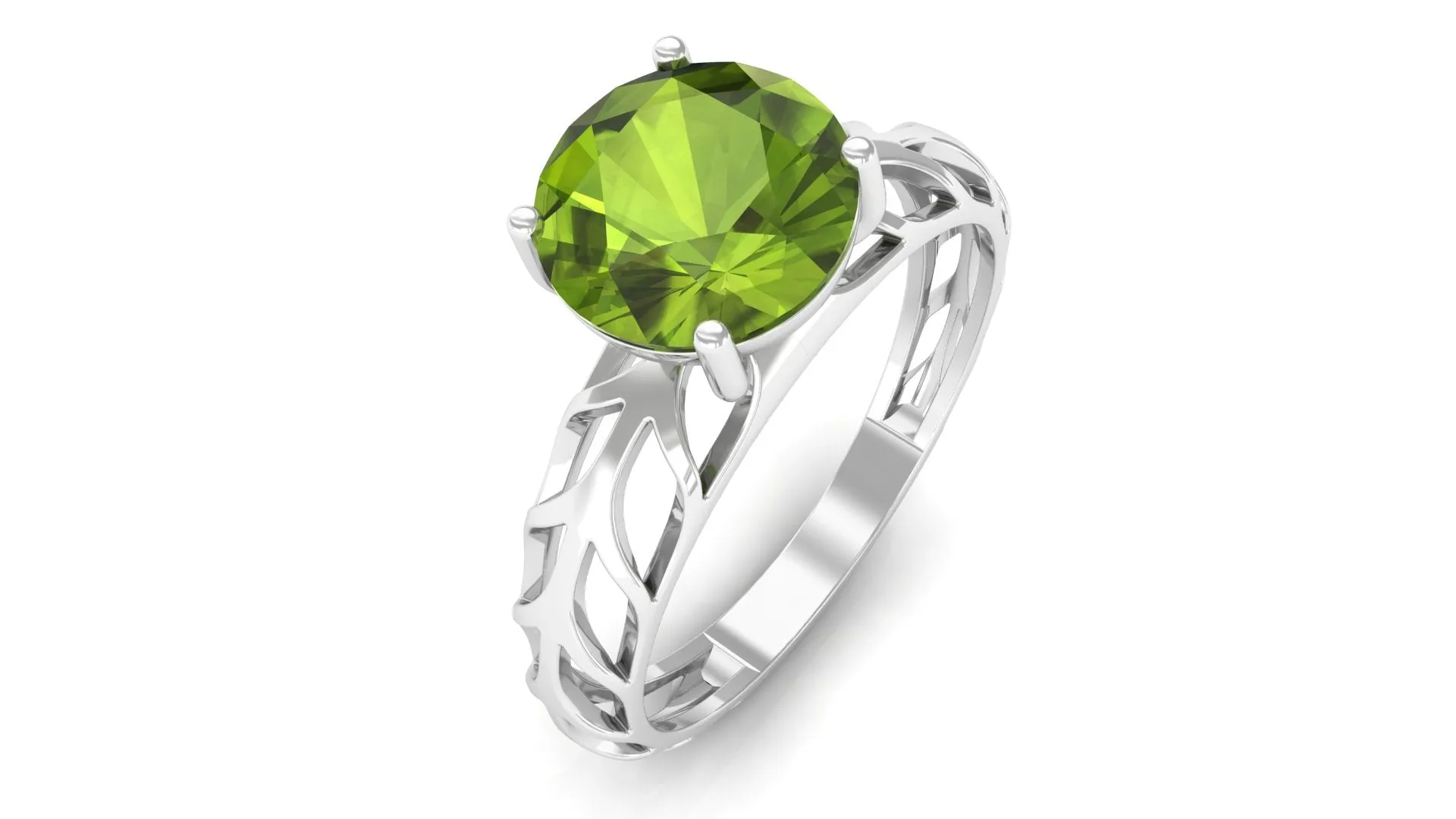 8 MM Round Peridot Solitaire Gold Cut Work Ring in Prong Setting