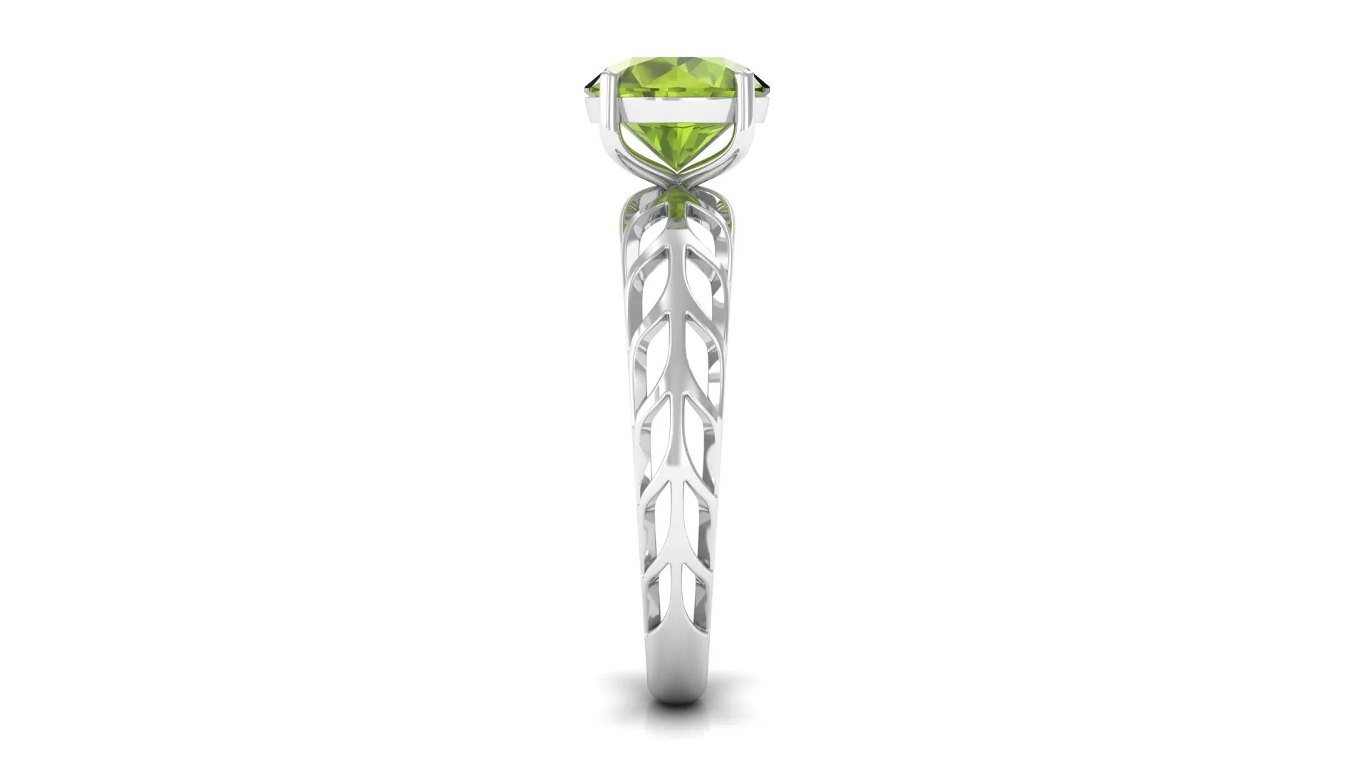 8 MM Round Peridot Solitaire Gold Cut Work Ring in Prong Setting