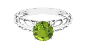 8 MM Round Peridot Solitaire Gold Cut Work Ring in Prong Setting