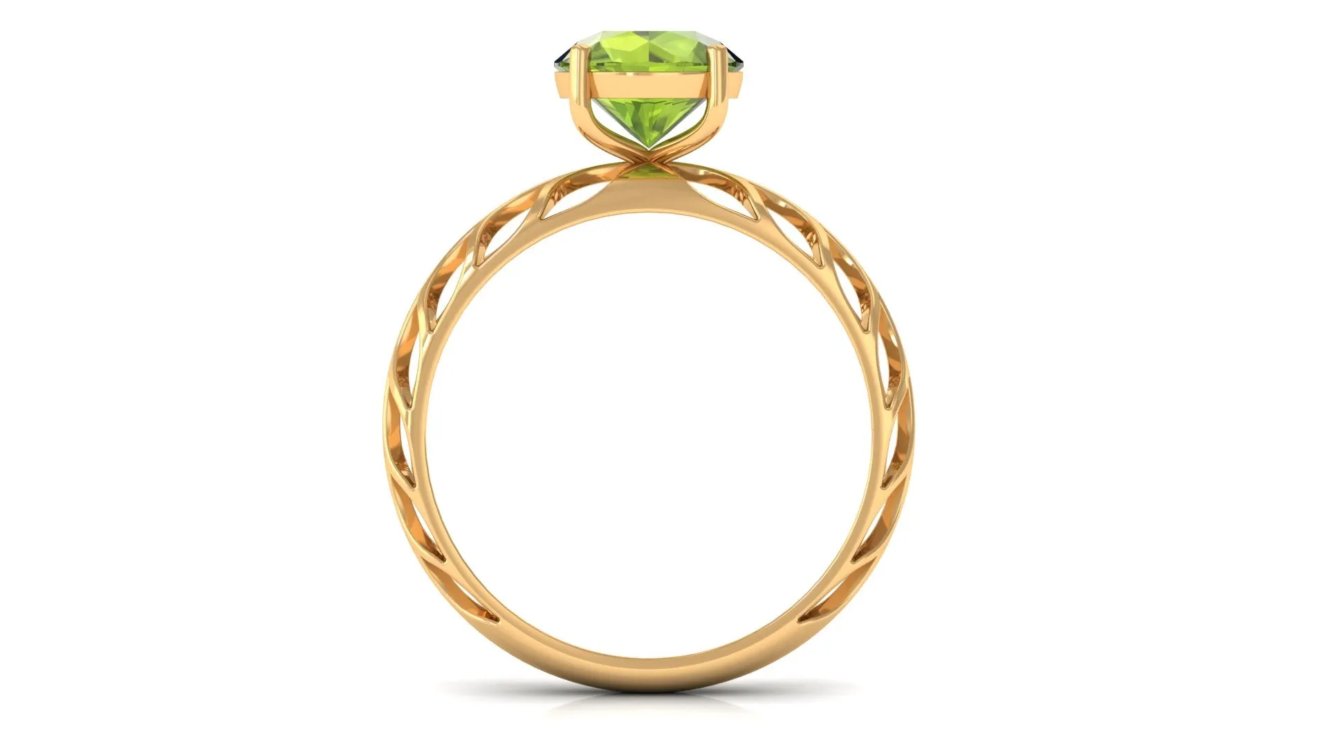 8 MM Round Peridot Solitaire Gold Cut Work Ring in Prong Setting