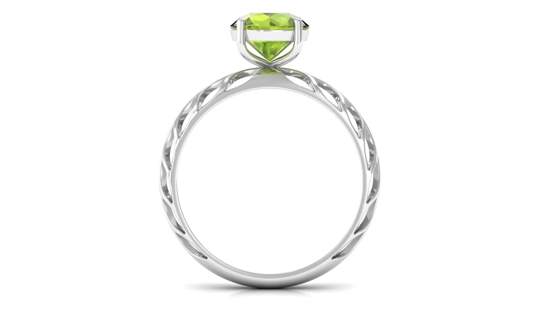 8 MM Round Peridot Solitaire Gold Cut Work Ring in Prong Setting