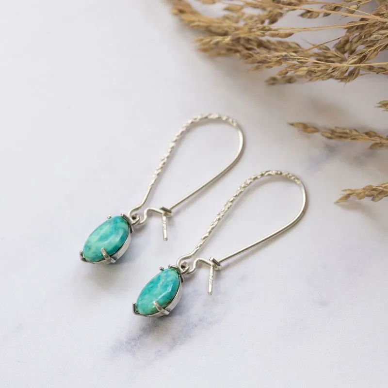 925 Silver Turquoise Drop Earrings - Dec Birthstone, 7X10mm Vintage Gift