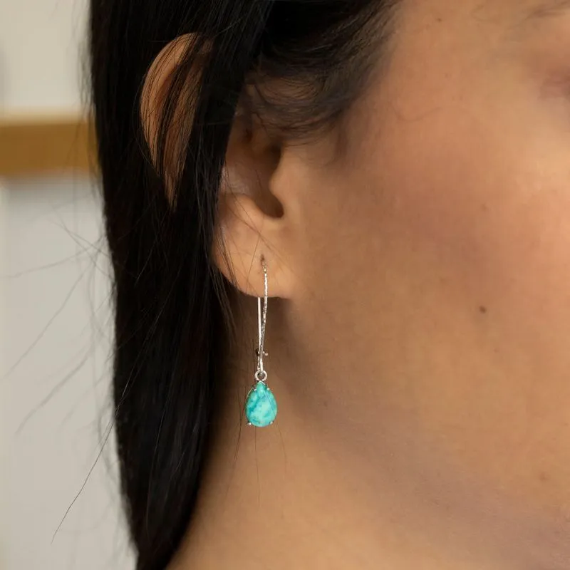 925 Silver Turquoise Drop Earrings - Dec Birthstone, 7X10mm Vintage Gift