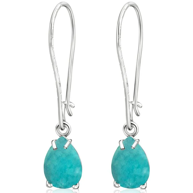 925 Silver Turquoise Drop Earrings - Dec Birthstone, 7X10mm Vintage Gift