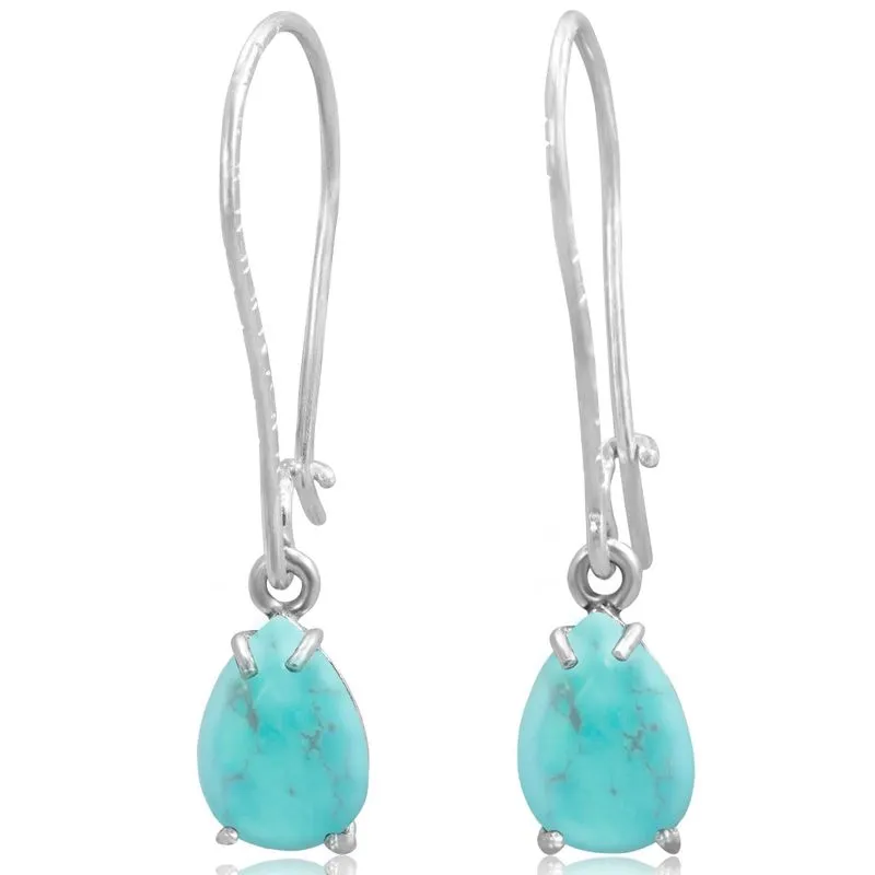925 Silver Turquoise Drop Earrings - Dec Birthstone, 7X10mm Vintage Gift