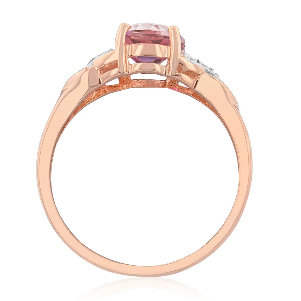 9ct Created Peach Sapphire and Diamond Ring