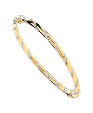 9ct Gold 4mm Polished Twist CZ Stripe Bangle