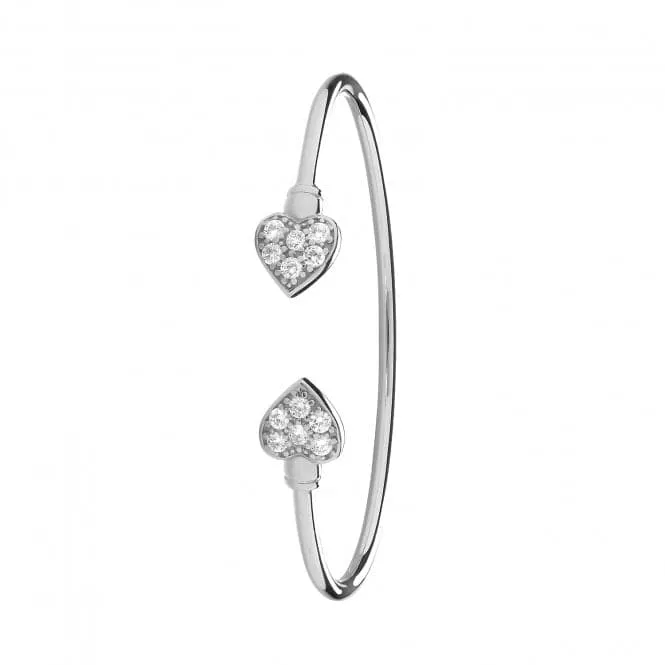 Acotis Silver Bangle Maidens Double Hearts Zirconia Torc G4033M