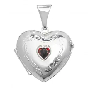 Acotis Silver Locket Heart Shaped Garnet G6902