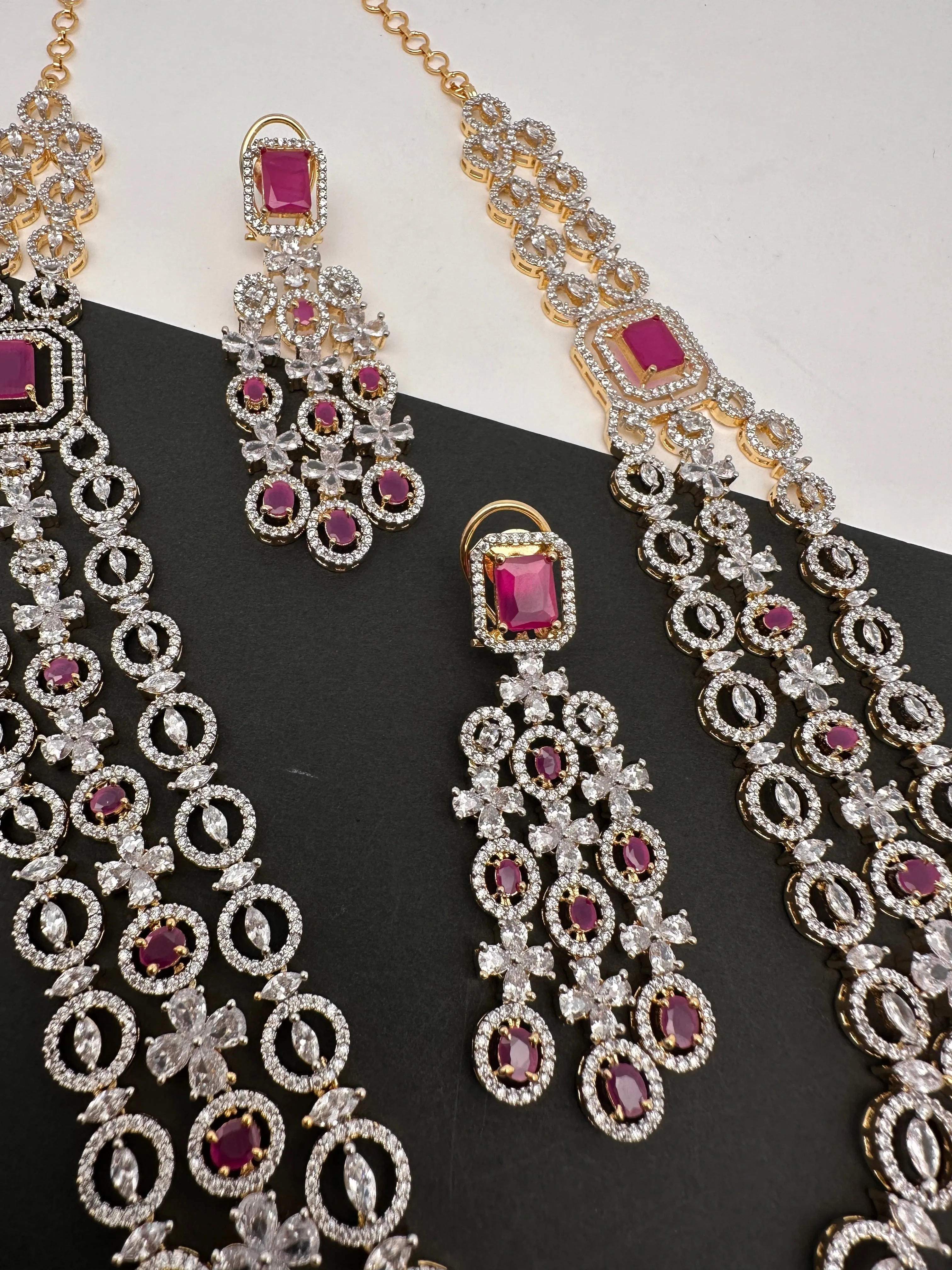 AD Red Stone Multi Layer Teen Lada Long Necklace