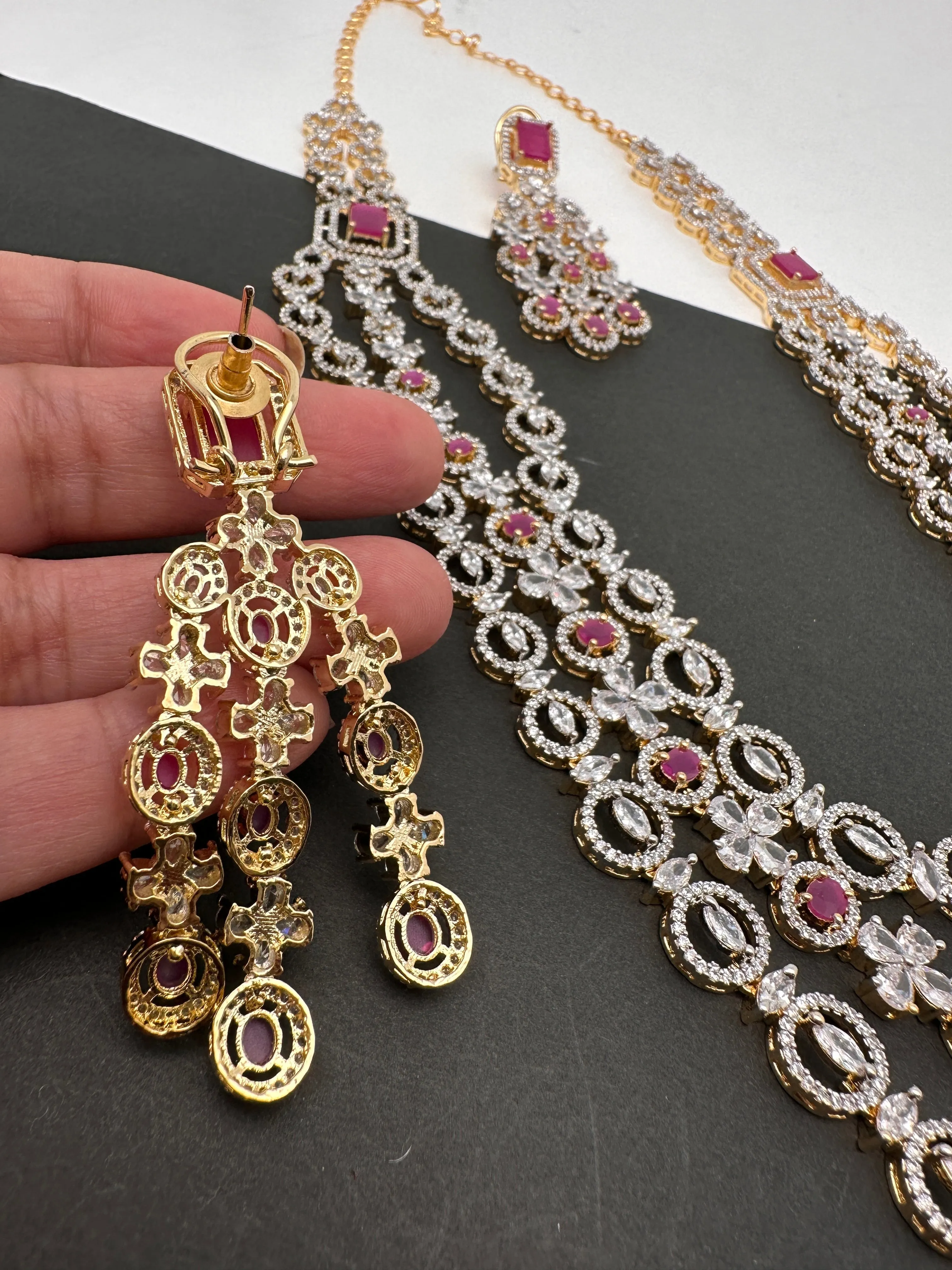 AD Red Stone Multi Layer Teen Lada Long Necklace