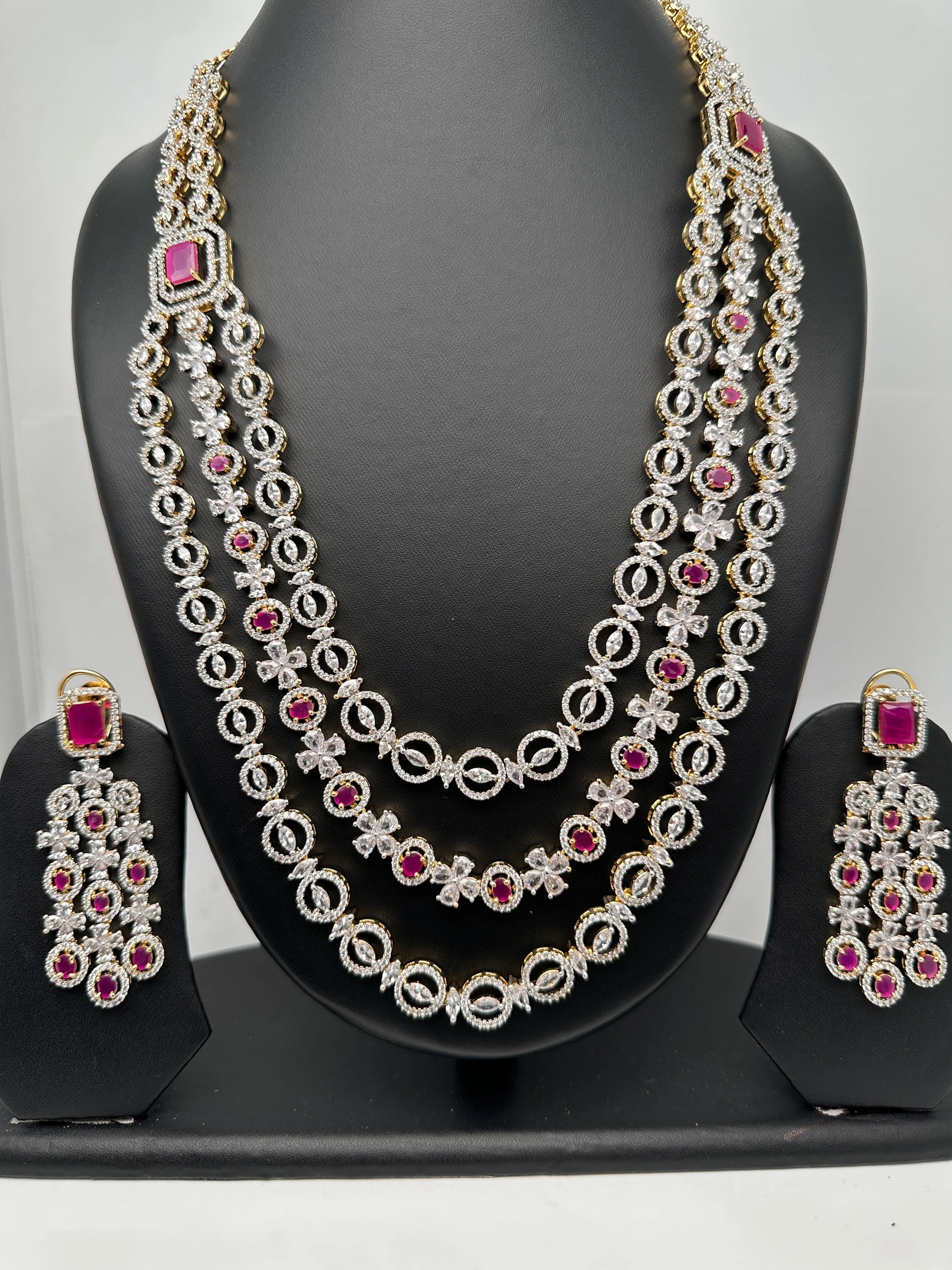 AD Red Stone Multi Layer Teen Lada Long Necklace