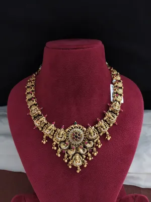 Alluring Silver Necklace With Golden Dangling in Ruby stone