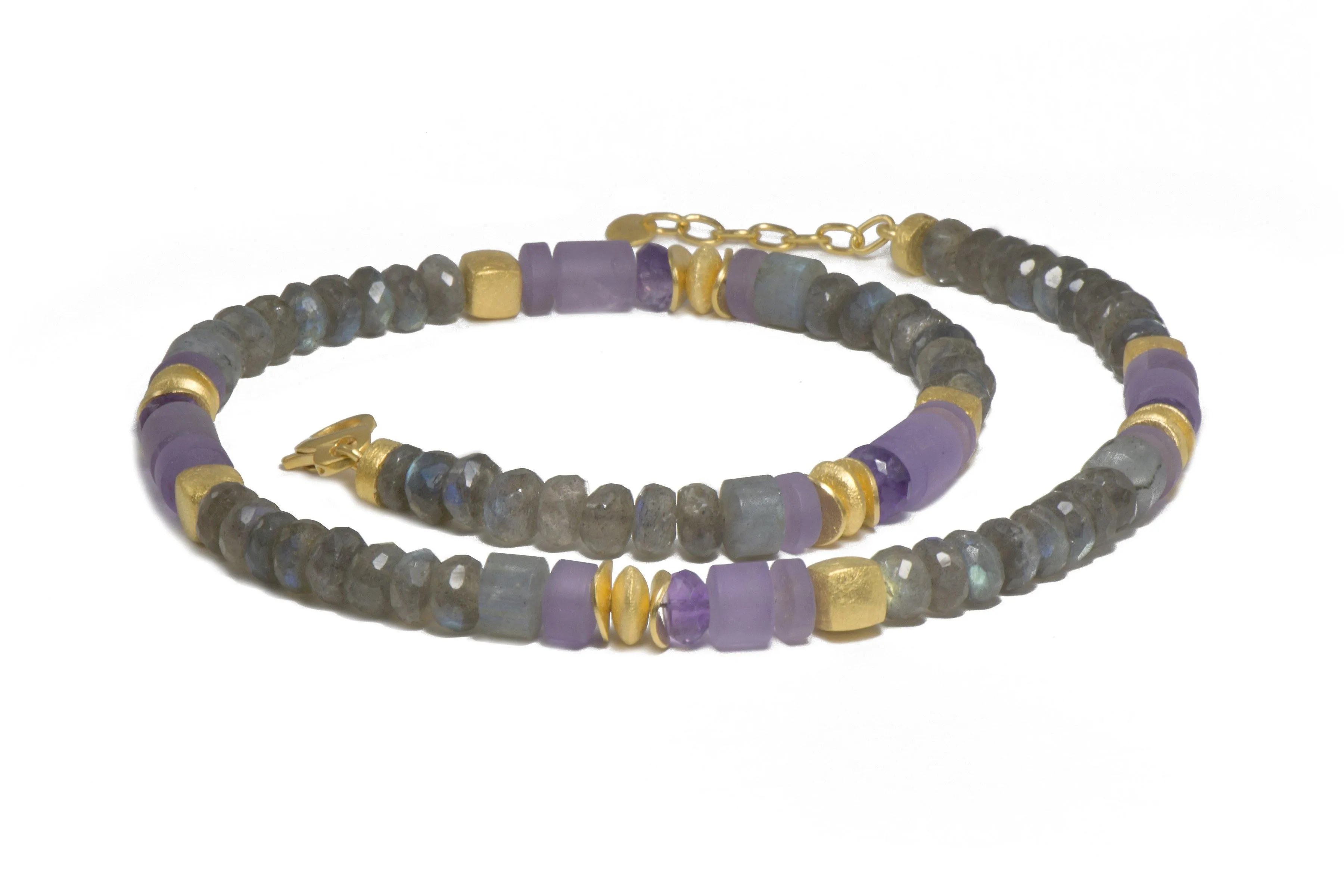 Amethyst and Labradorite Necklace 8mm 24K Fair Trade Gold Vermeil