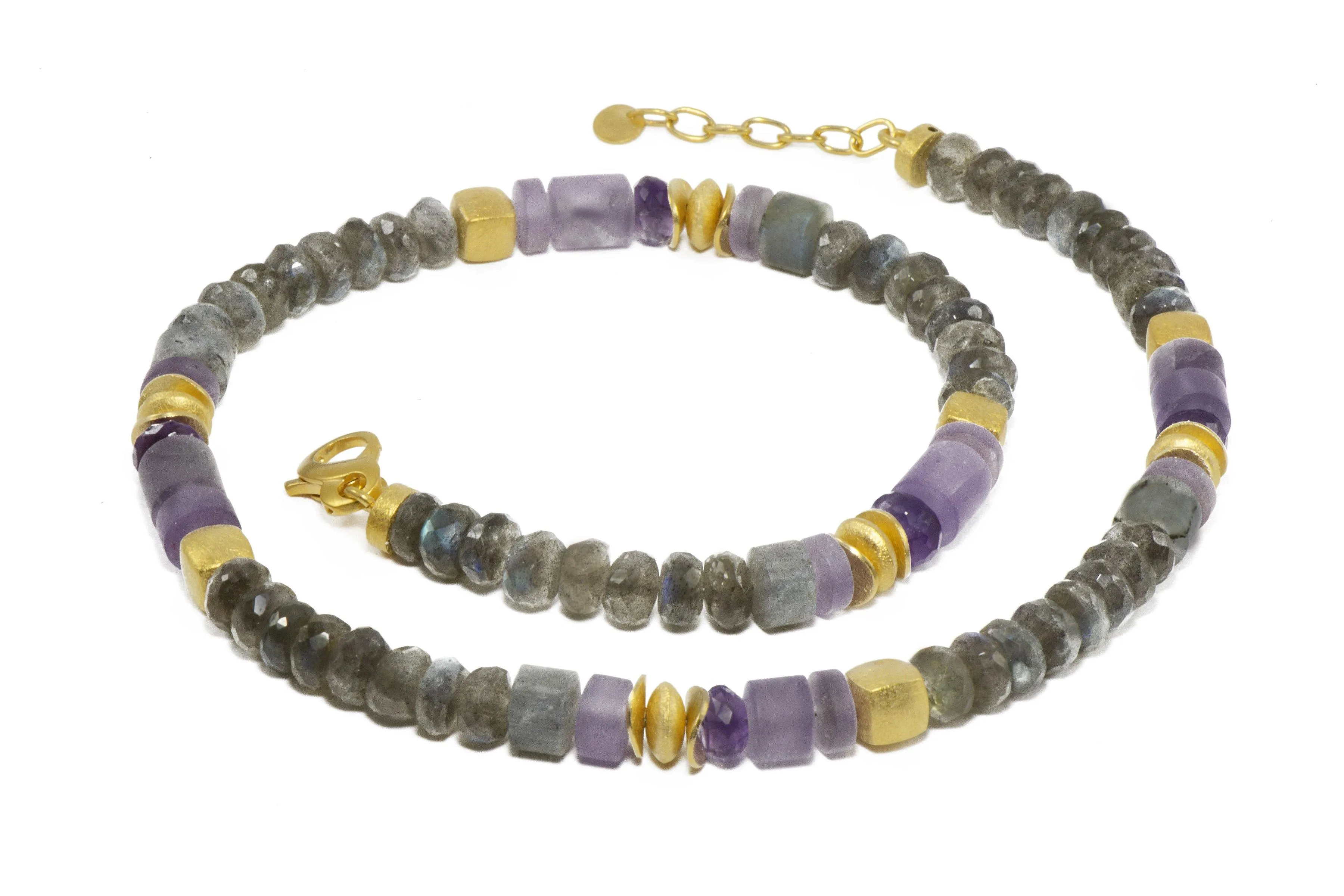 Amethyst and Labradorite Necklace 8mm 24K Fair Trade Gold Vermeil