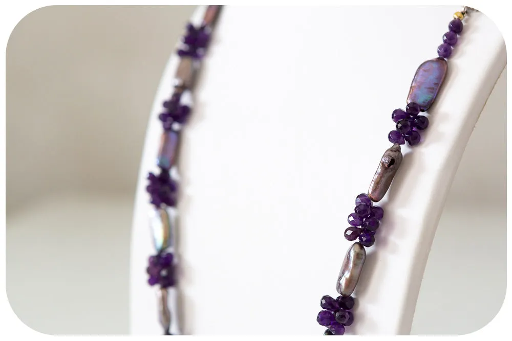 Amethyst and Lilac Biwa Pearl Necklace - 89cm