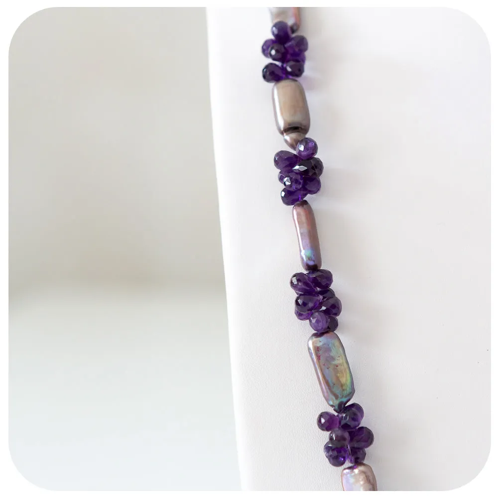 Amethyst and Lilac Biwa Pearl Necklace - 89cm