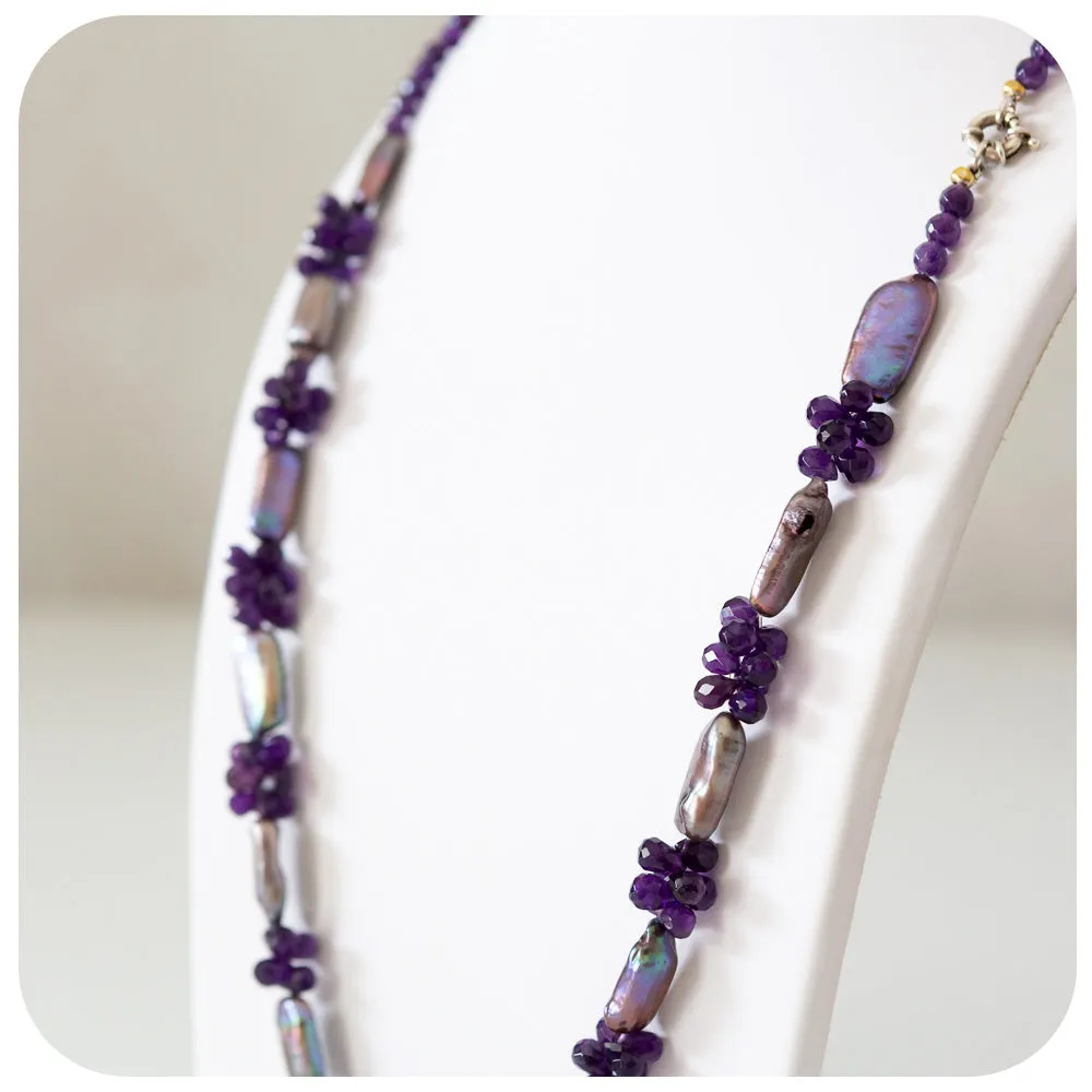 Amethyst and Lilac Biwa Pearl Necklace - 89cm