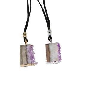 Amethyst Vertical Slice on a Leather Necklace