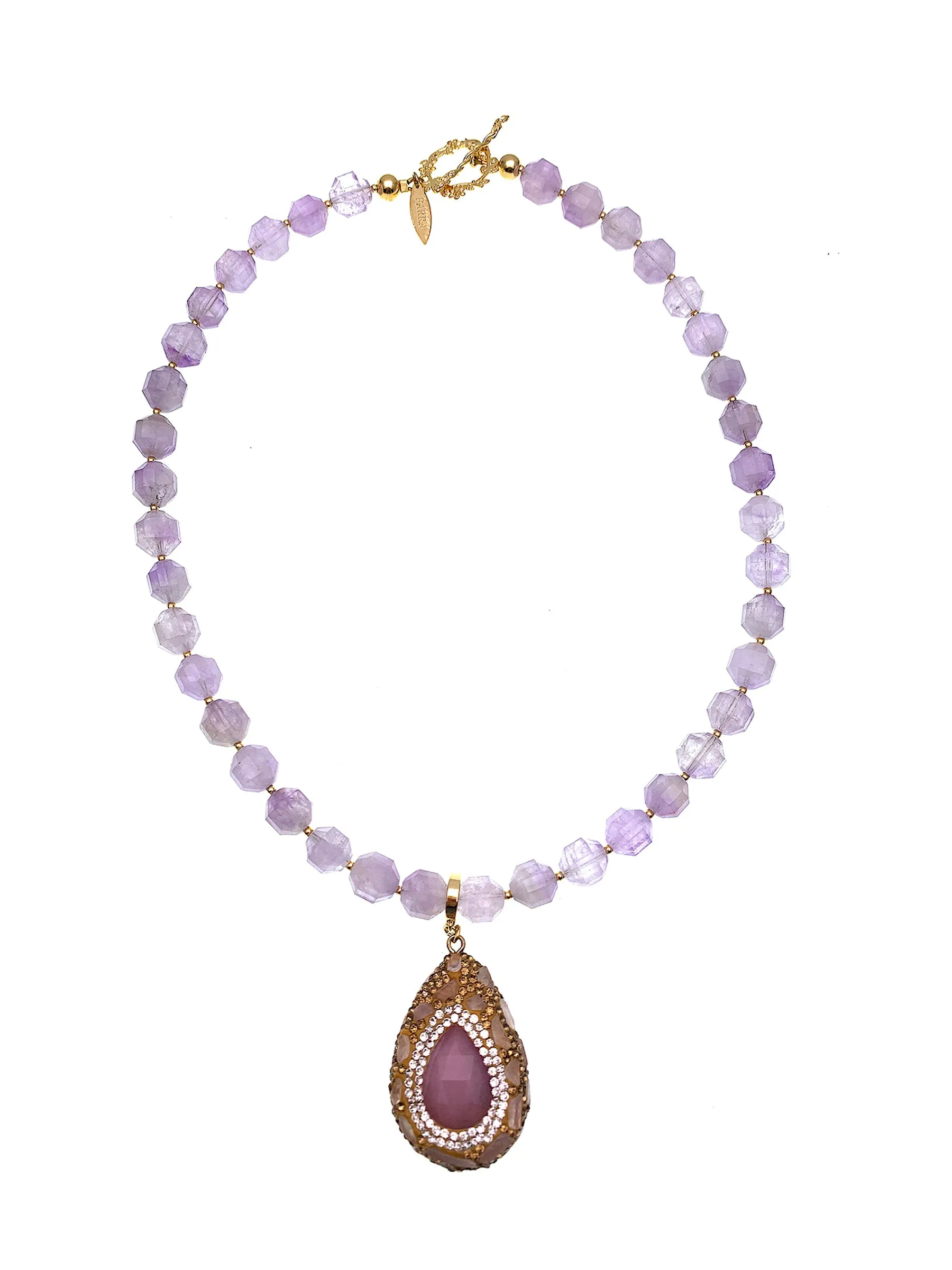 Amethyst With Removable Rhinestone Pendant Necklace FN014