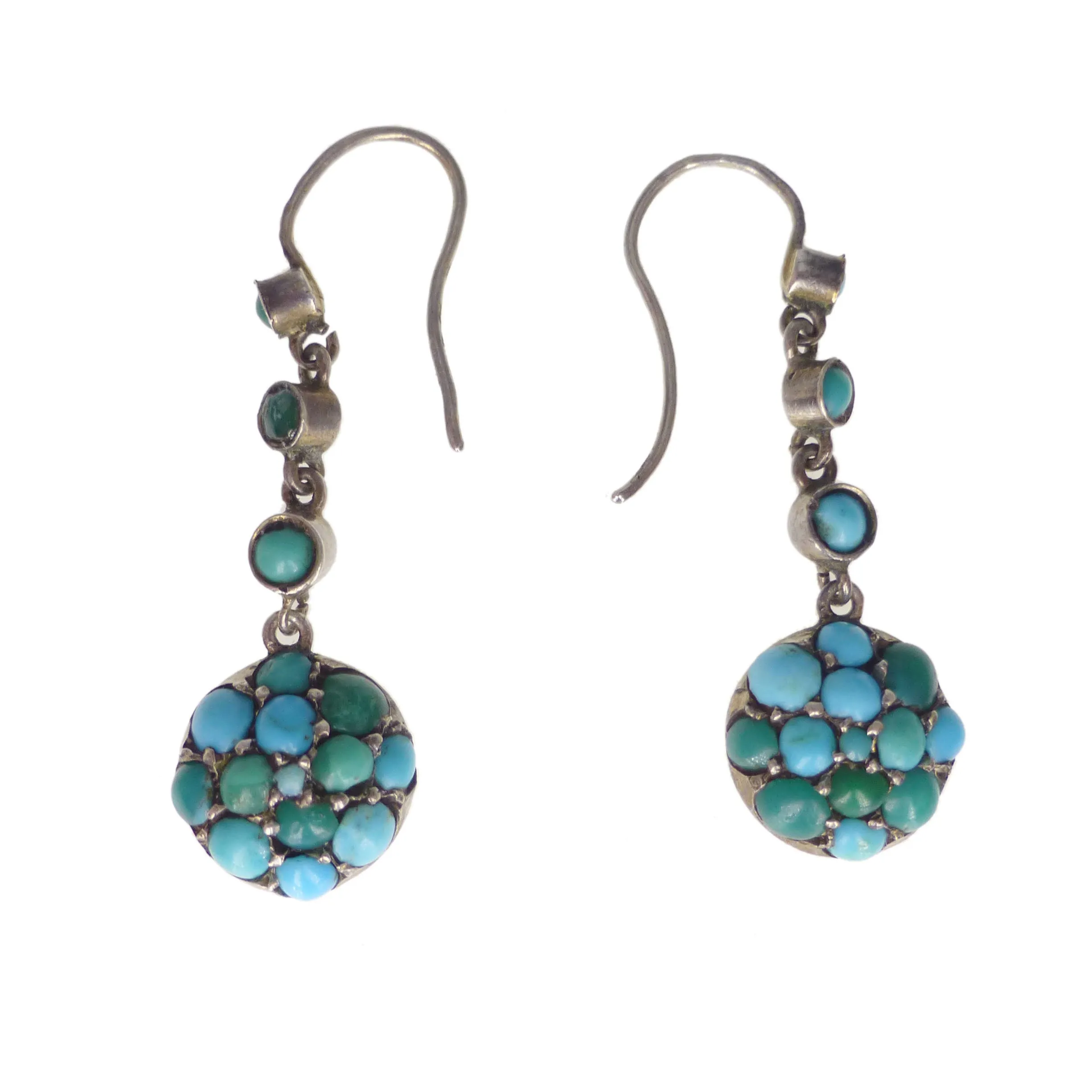 Antique Edwardian Silver Turquoise Drop Earrings