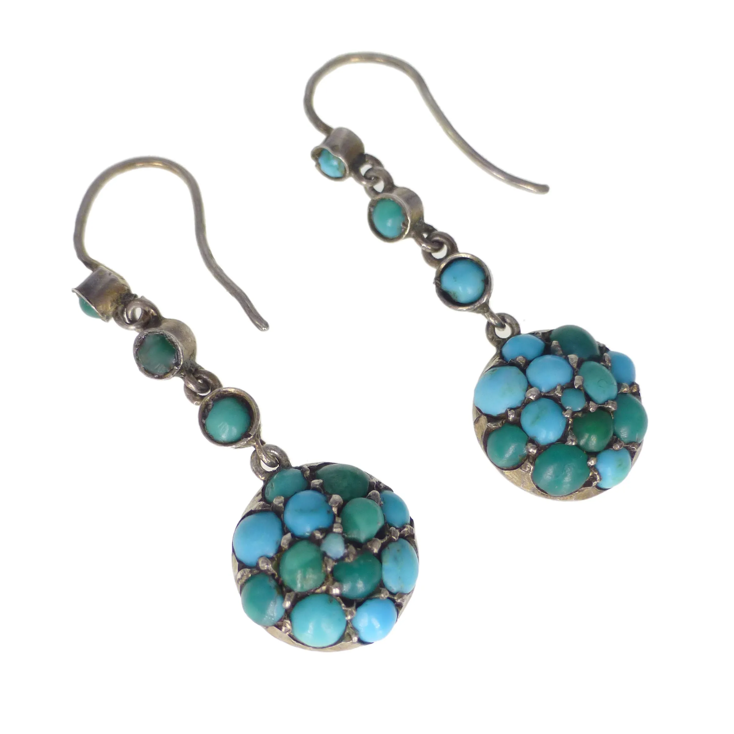 Antique Edwardian Silver Turquoise Drop Earrings