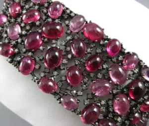 ANTIQUE MASSIVE 87.15CT OLD MINE DIAMOND & PINK SAPPHIRE 18K BLACK GOLD BRACELET