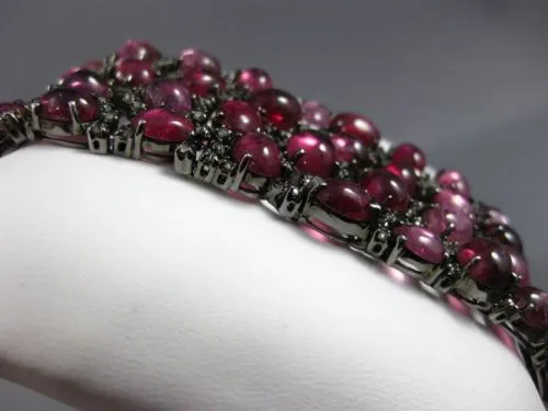 ANTIQUE MASSIVE 87.15CT OLD MINE DIAMOND & PINK SAPPHIRE 18K BLACK GOLD BRACELET