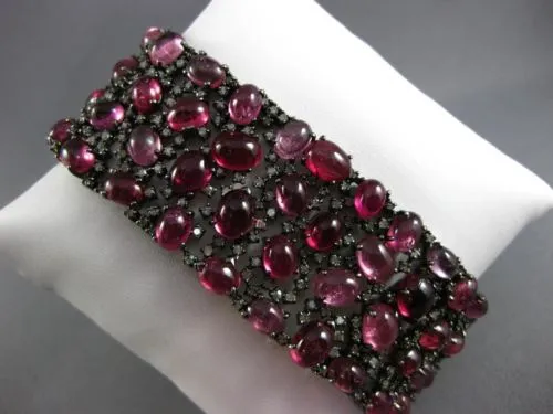 ANTIQUE MASSIVE 87.15CT OLD MINE DIAMOND & PINK SAPPHIRE 18K BLACK GOLD BRACELET