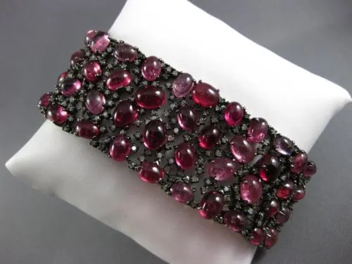 ANTIQUE MASSIVE 87.15CT OLD MINE DIAMOND & PINK SAPPHIRE 18K BLACK GOLD BRACELET