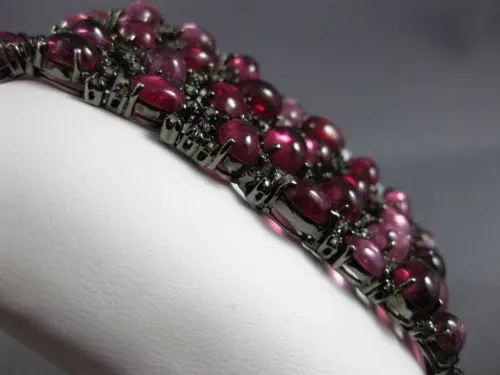ANTIQUE MASSIVE 87.15CT OLD MINE DIAMOND & PINK SAPPHIRE 18K BLACK GOLD BRACELET
