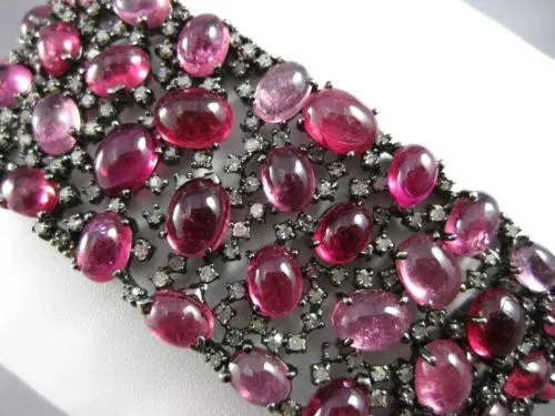 ANTIQUE MASSIVE 87.15CT OLD MINE DIAMOND & PINK SAPPHIRE 18K BLACK GOLD BRACELET