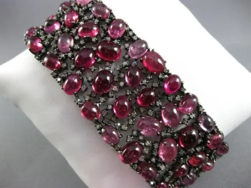 ANTIQUE MASSIVE 87.15CT OLD MINE DIAMOND & PINK SAPPHIRE 18K BLACK GOLD BRACELET