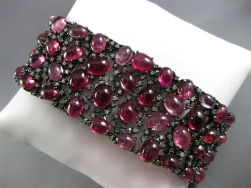 ANTIQUE MASSIVE 87.15CT OLD MINE DIAMOND & PINK SAPPHIRE 18K BLACK GOLD BRACELET