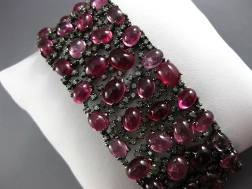 ANTIQUE MASSIVE 87.15CT OLD MINE DIAMOND & PINK SAPPHIRE 18K BLACK GOLD BRACELET