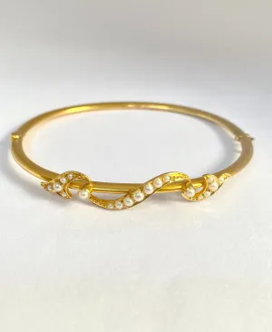 Antique, Victorian, 15ct Gold, Seed Pearl Bangle
